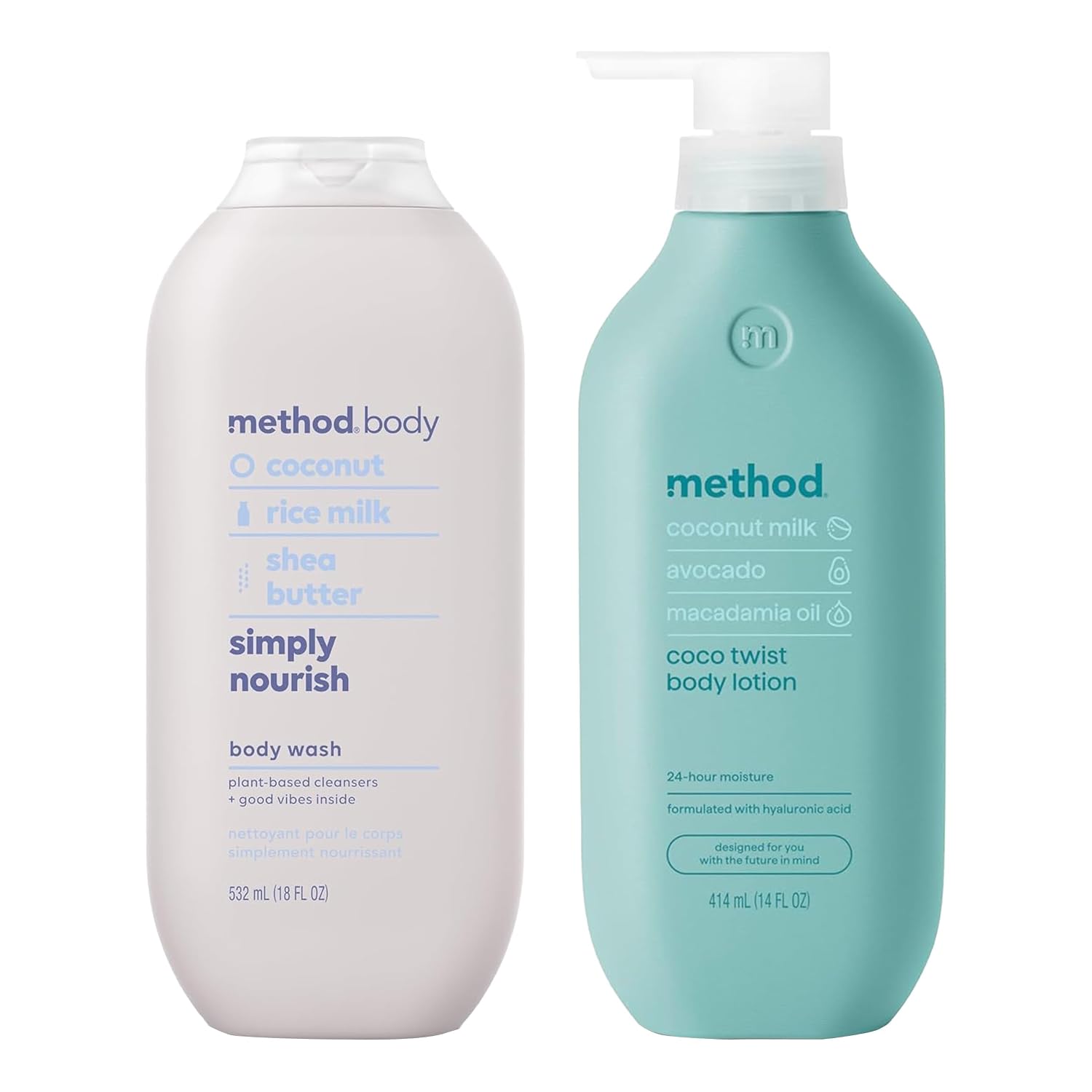 Bundle of Method Simply Nourish Body Wash, 18 oz (Pack of 1) + Method Coco Twist Body Lotion, 14 oz (Pack of 1)