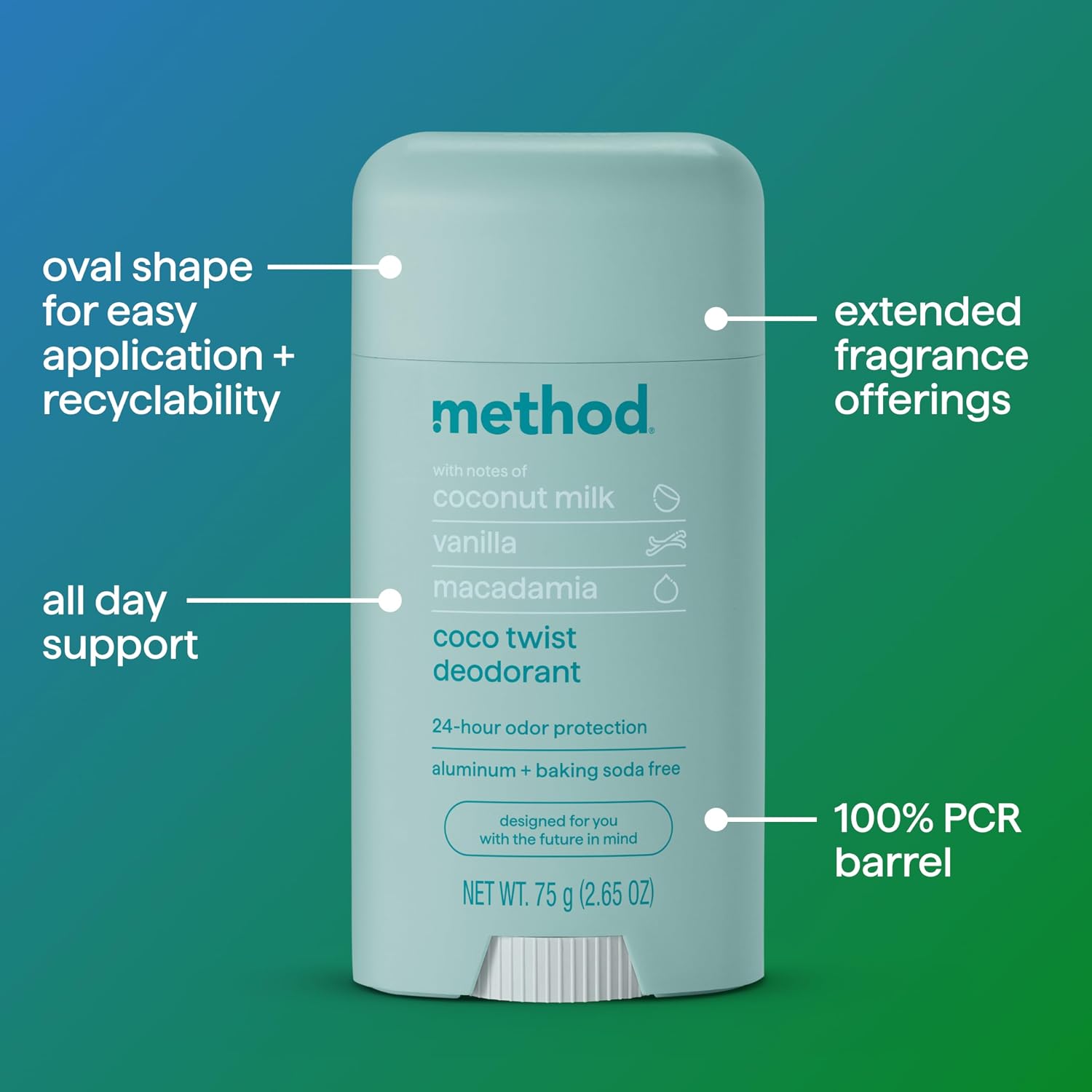 method Deodorant, Coco Twist, 24 Hour Odor Protection, 2.65 oz