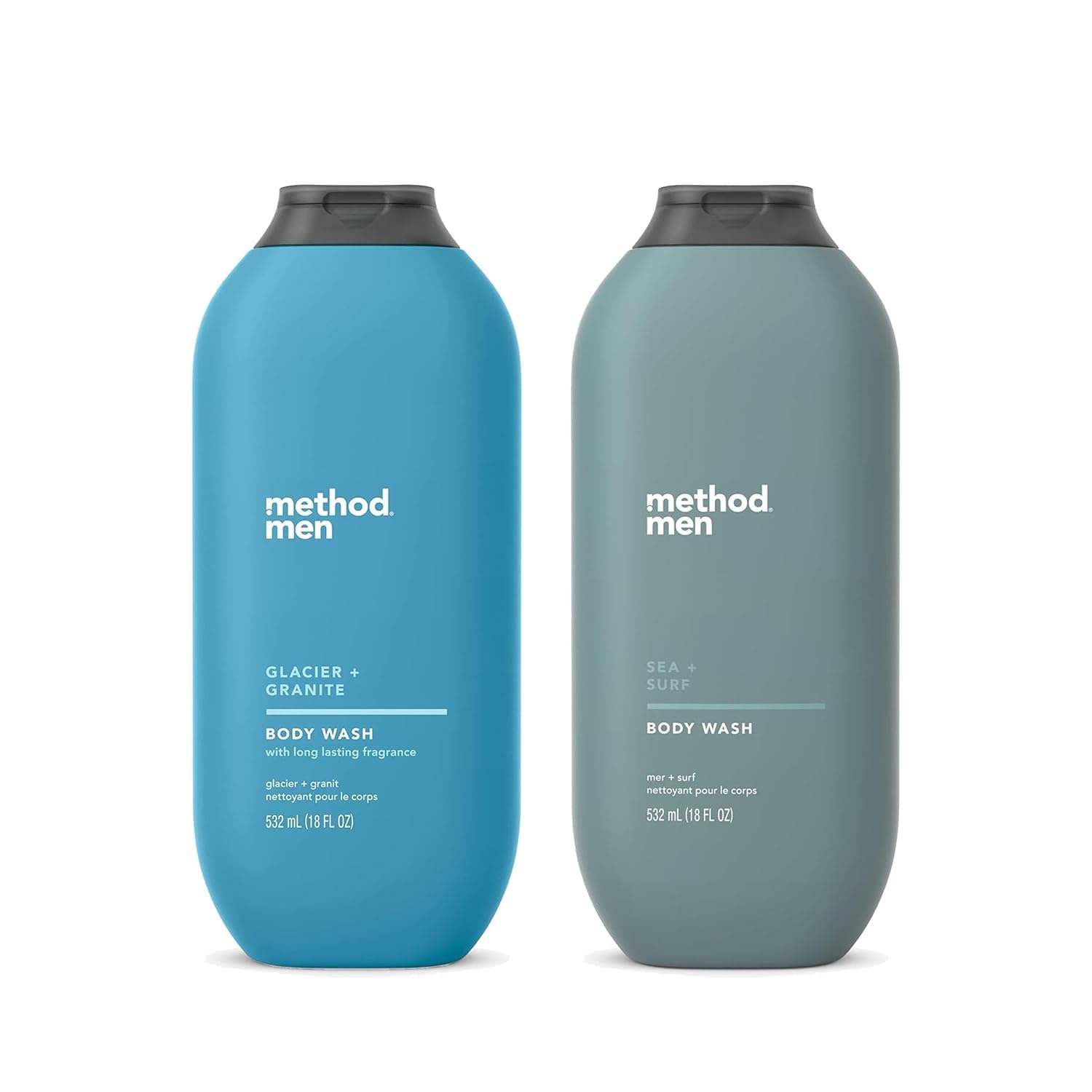 Method Men Body Wash Variety Pack - Sea + Surf 18 fl oz, Glacier + Granite 18 fl oz, Paraben and Phthalate Free