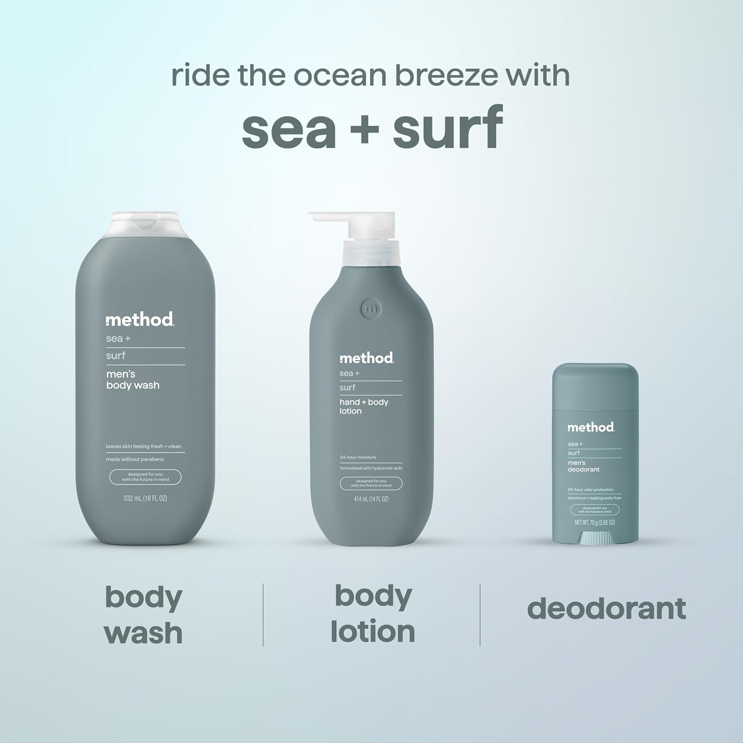 method Men's Deodorant Stick, Sea + Surf, for Sensitive Skin, 2.65oz