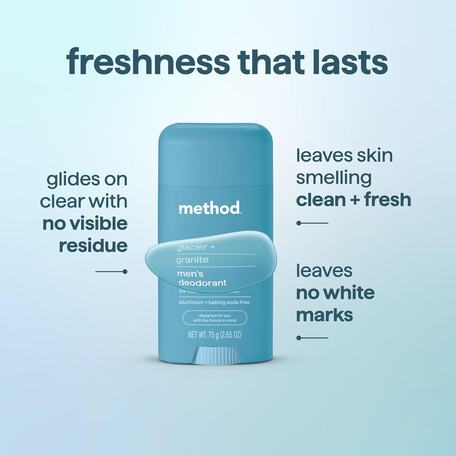 method Men's Deodorant Stick, Glacier + Granite, for Sensitive Skin, 2.65oz