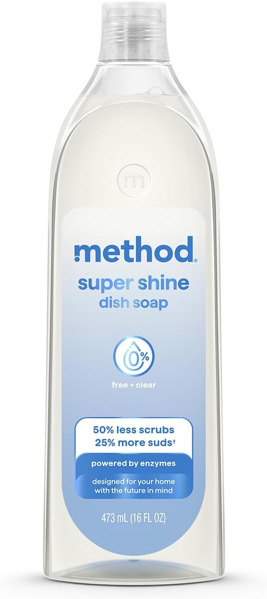 method Super Shine Liquid Dish Soap, Free + Clear, Unscented, 16 fl oz