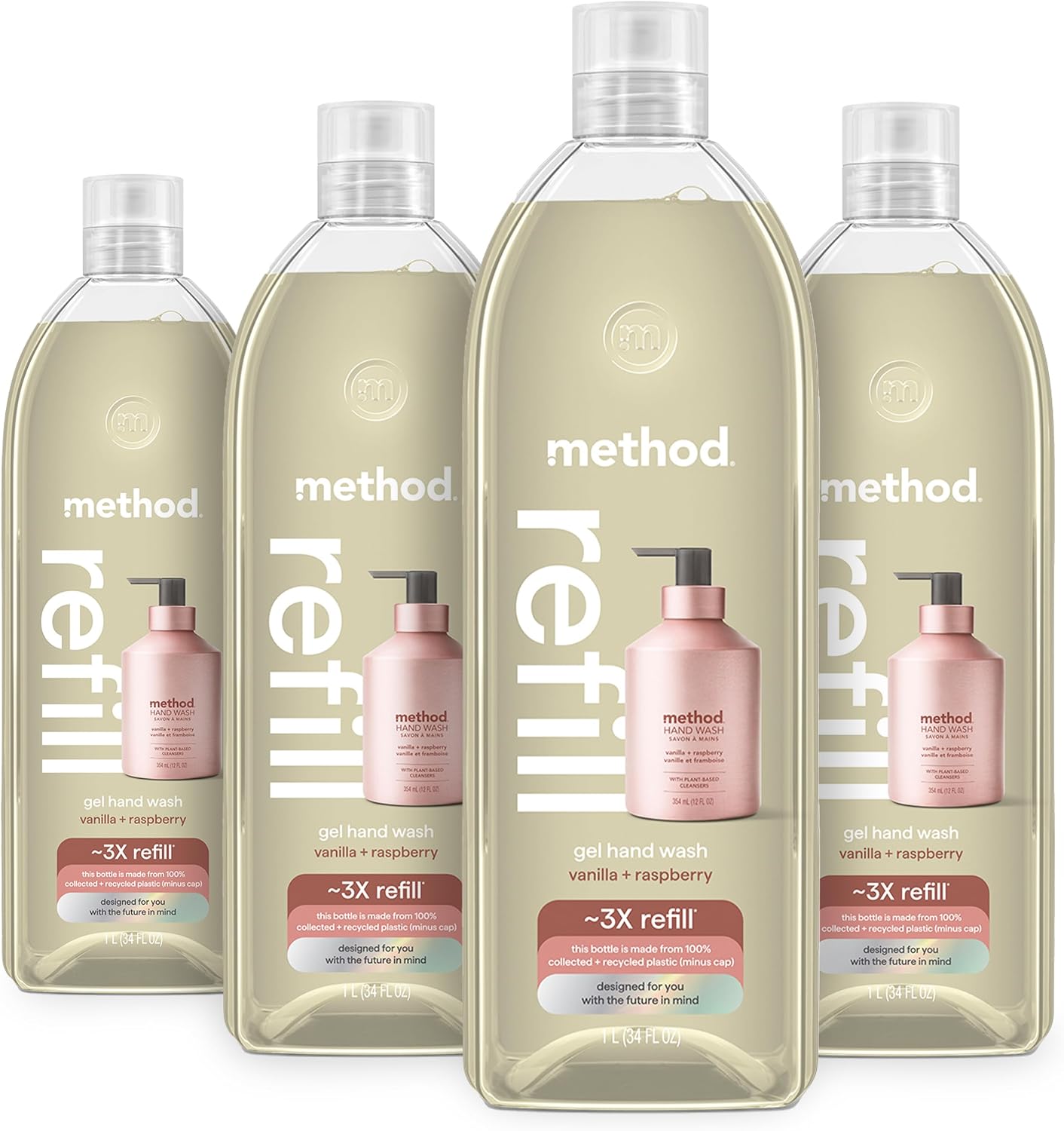 method Premium Gel Hand Soap Refill, Vanilla + Raspberry, 34 fl oz, 4 Pack