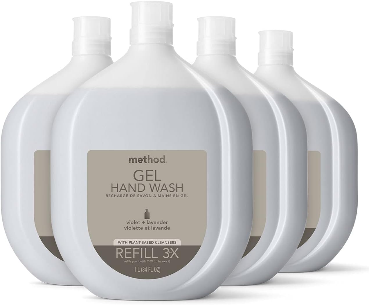 Method Premium Gel Hand Soap Refill, Violet + Lavender, Recyclable Bottle, 34 fl oz (Pack of 4)