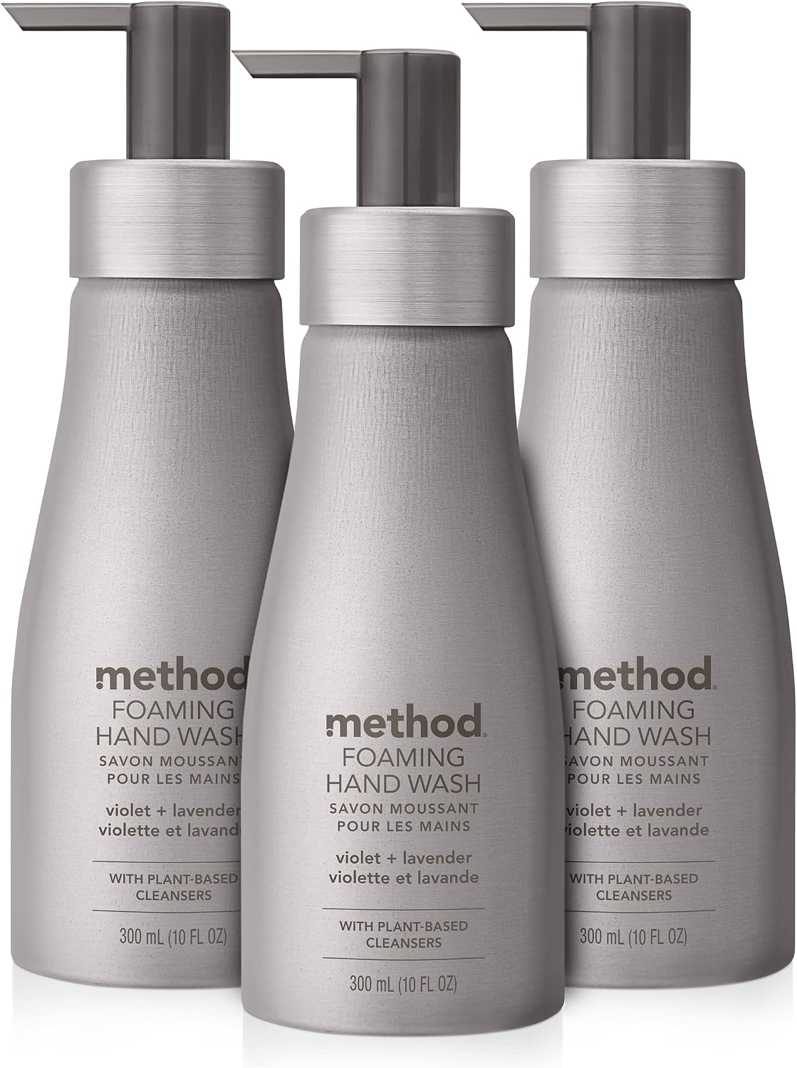 Method Foaming Hand Wash, Violet + Lavender, Reusable Silver Aluminum Bottle, 10 oz (Pack of 3)