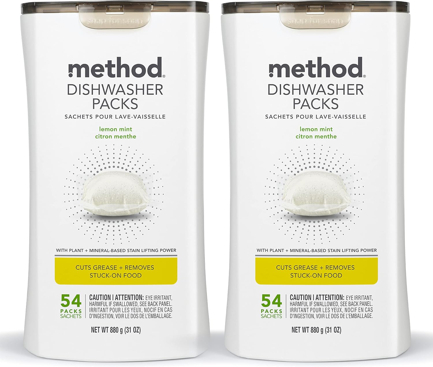 method Dishwasher Detergent Packs, Lemon Mint, 108 Tabs, 2 Pack