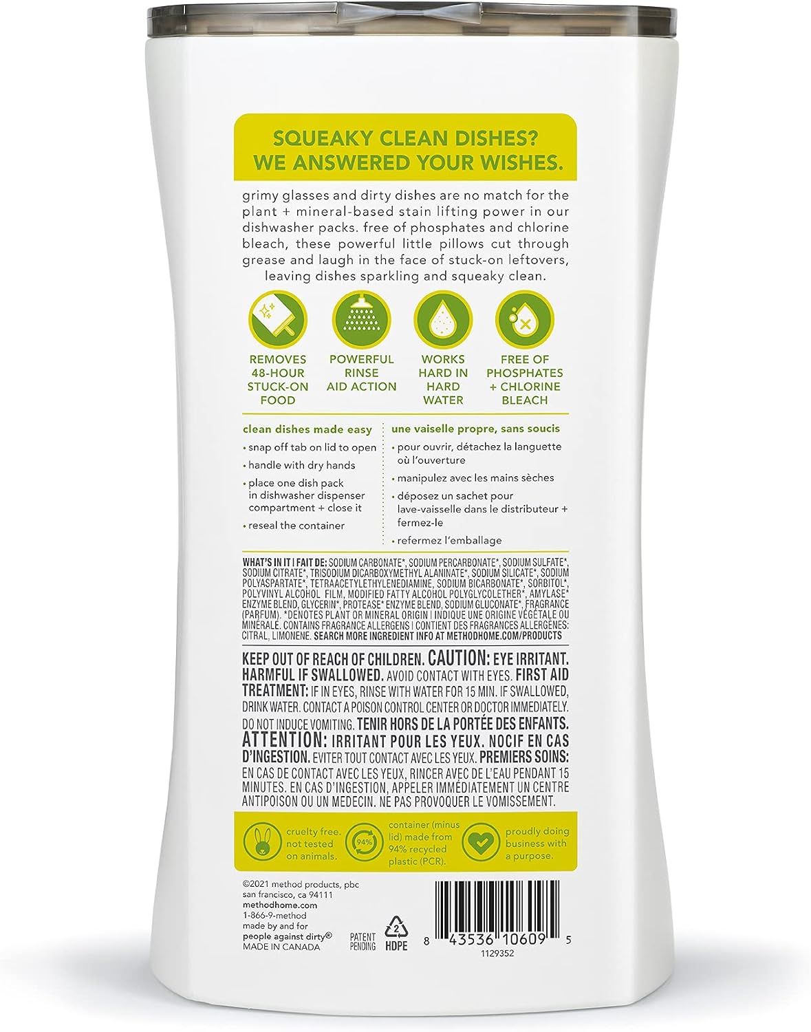 method Dishwasher Detergent Packs, Lemon Mint, 108 Tabs, 2 Pack