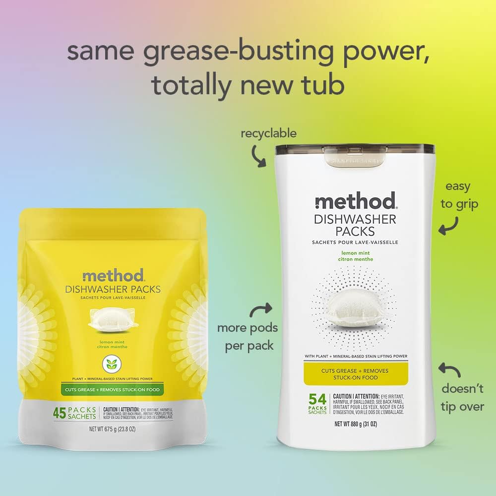 method Dishwasher Detergent Packs, Lemon Mint, 108 Tabs, 2 Pack