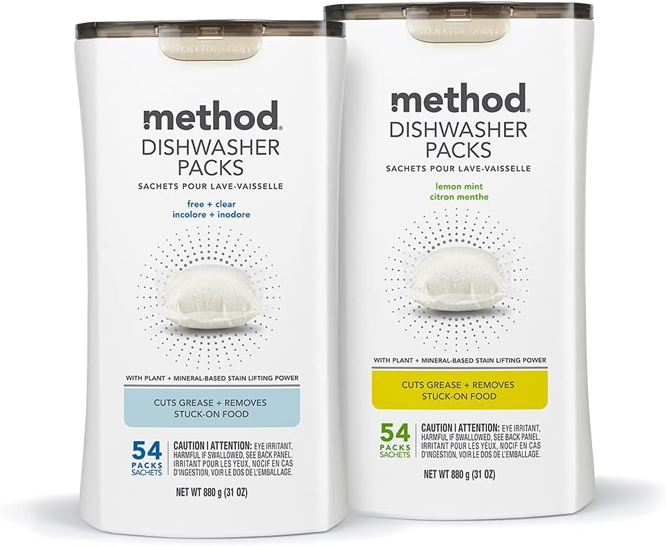 method Dishwasher Detergent Packs, Fragrance Free + Clear, 108 Tabs, 2 Pack