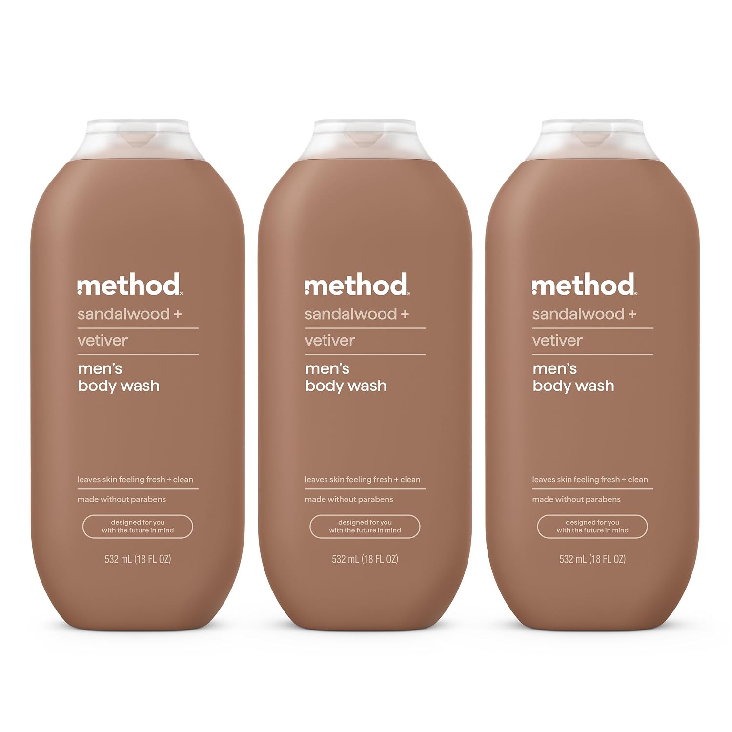 method Men’s Body Wash, Sandalwood + Vetiver, 18 fl oz, 3 Pack