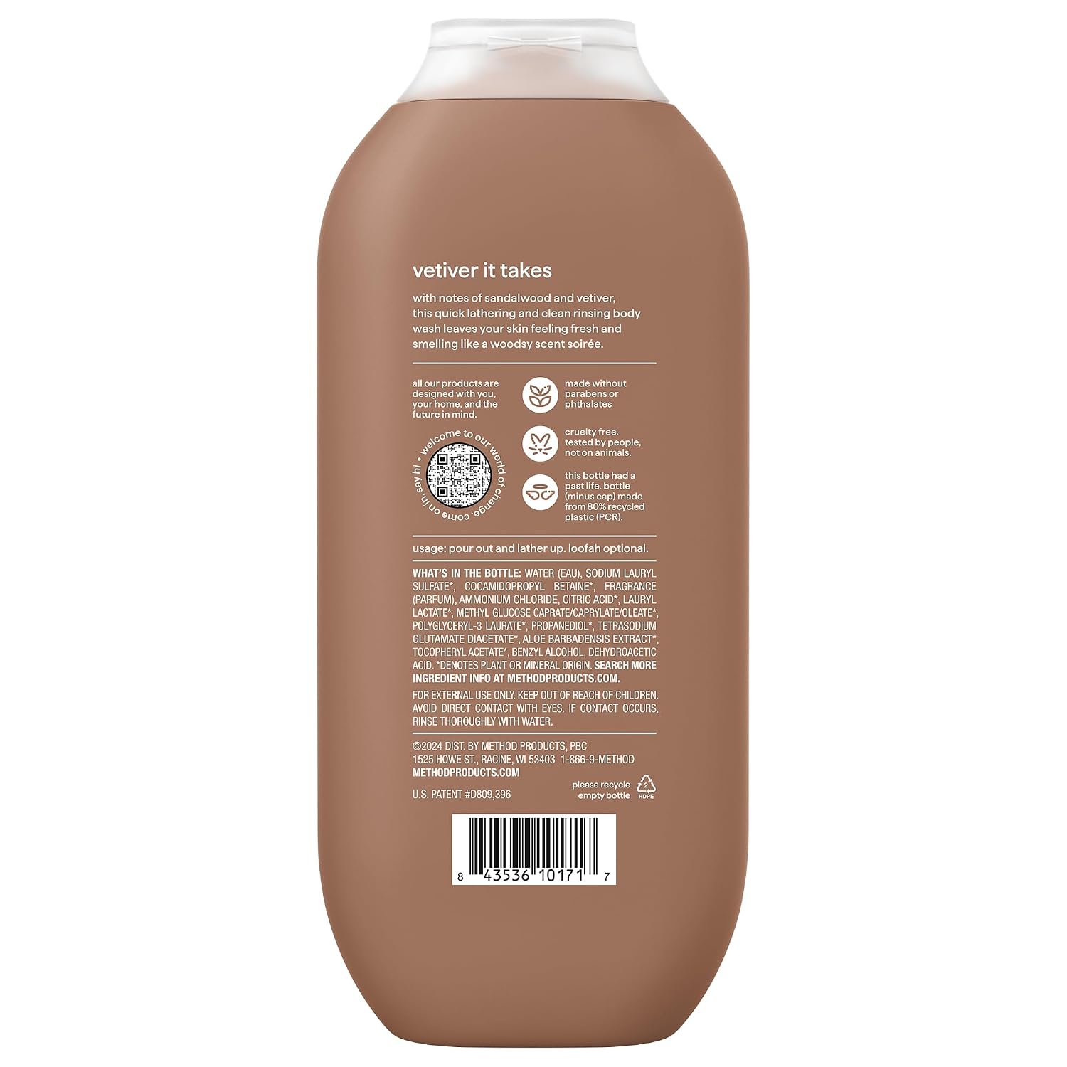 method Men’s Body Wash, Sandalwood + Vetiver, 18 fl oz, 3 Pack