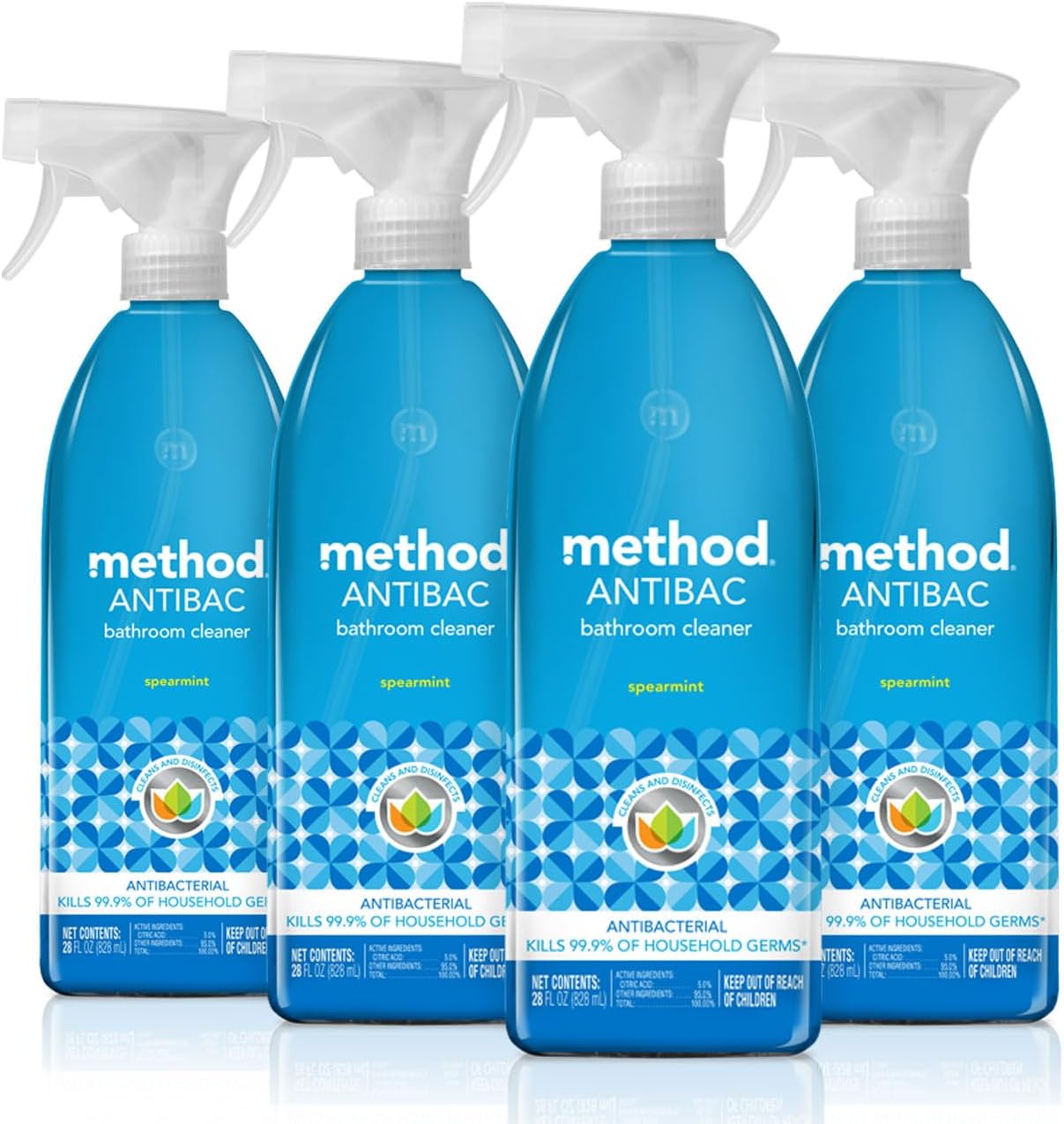 method Antibacterial Bathroom Cleaner, Spearmint, 28 fl oz, 4 pack