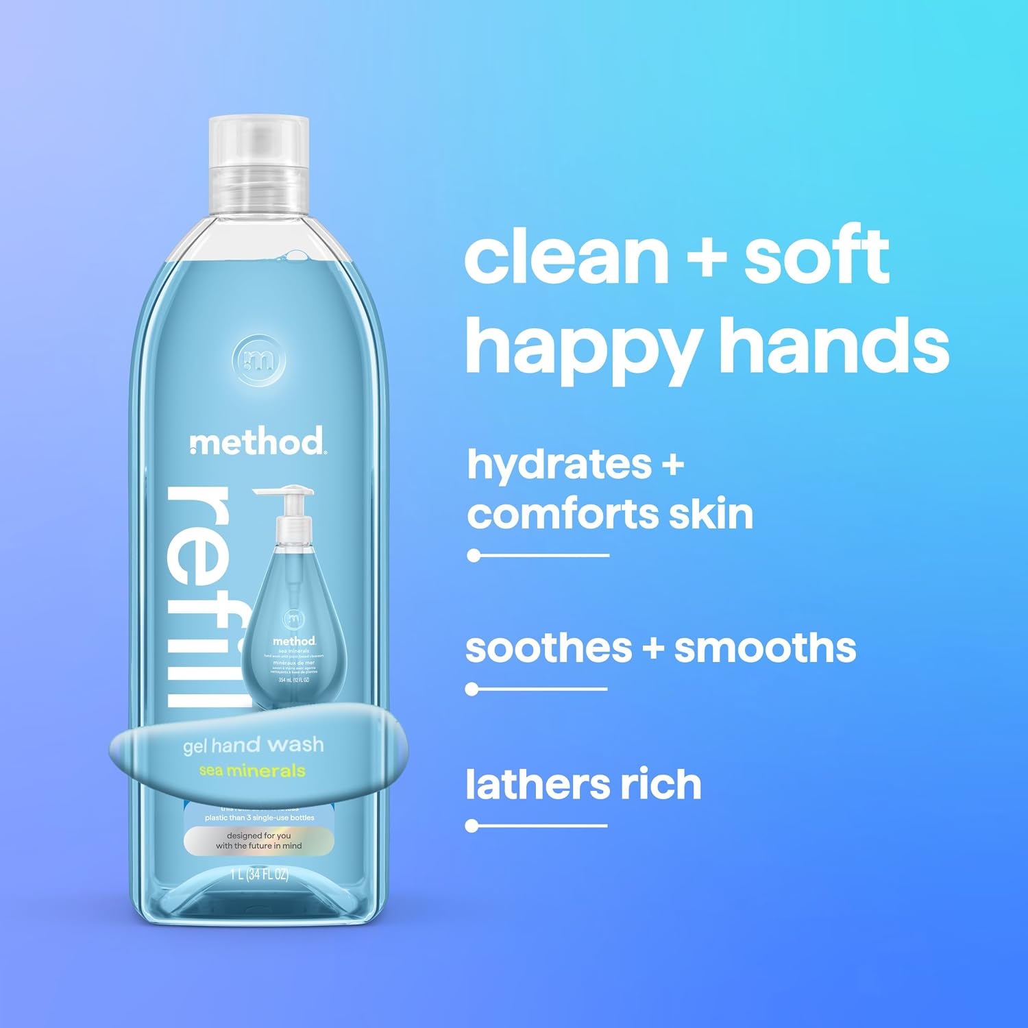 method Gel Hand Wash Refill, Sea Minerals, 34 fl oz