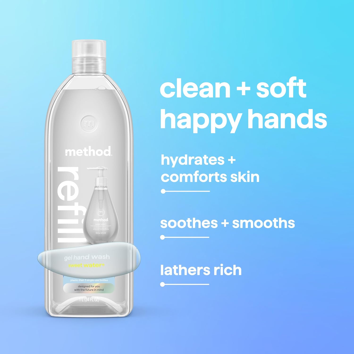 method Gel Hand Wash Refill, Sweet Water, 34 fl oz