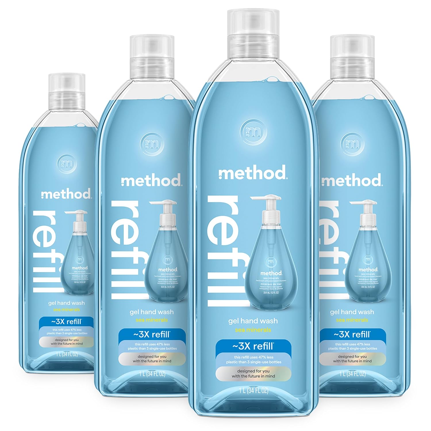method Gel Hand Wash Refill, Sea Minerals, 34 fl oz, 4 pack