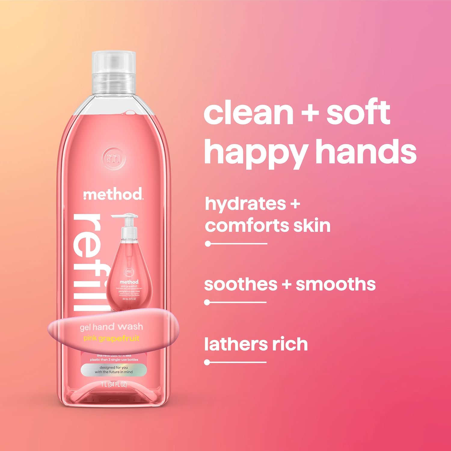 method Gel Hand Wash Refill, Pink Grapefruit, 34 fl oz