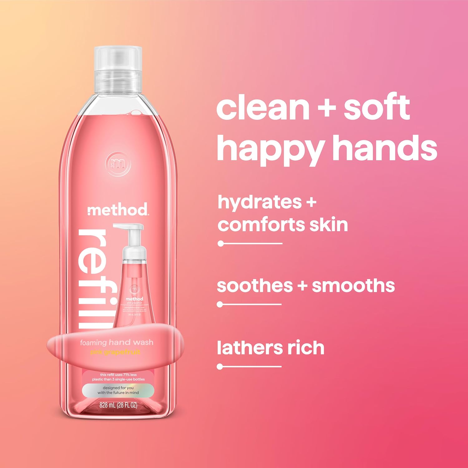 method Foaming Hand Wash Refill, Pink Grapefruit, 28 fl oz, 4 pack