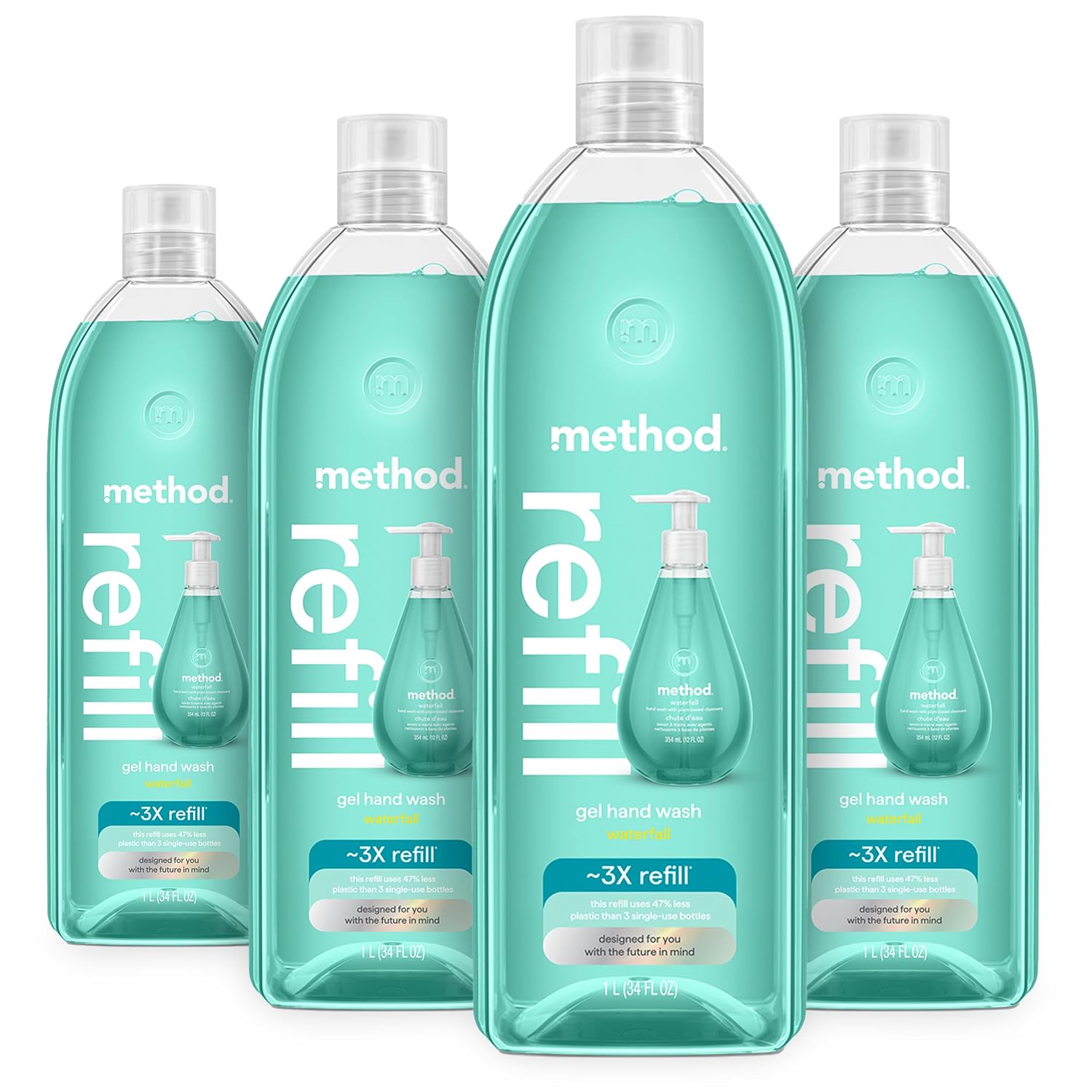 method Gel Hand Wash Refill, Waterfall, 34 fl oz, 4 pack