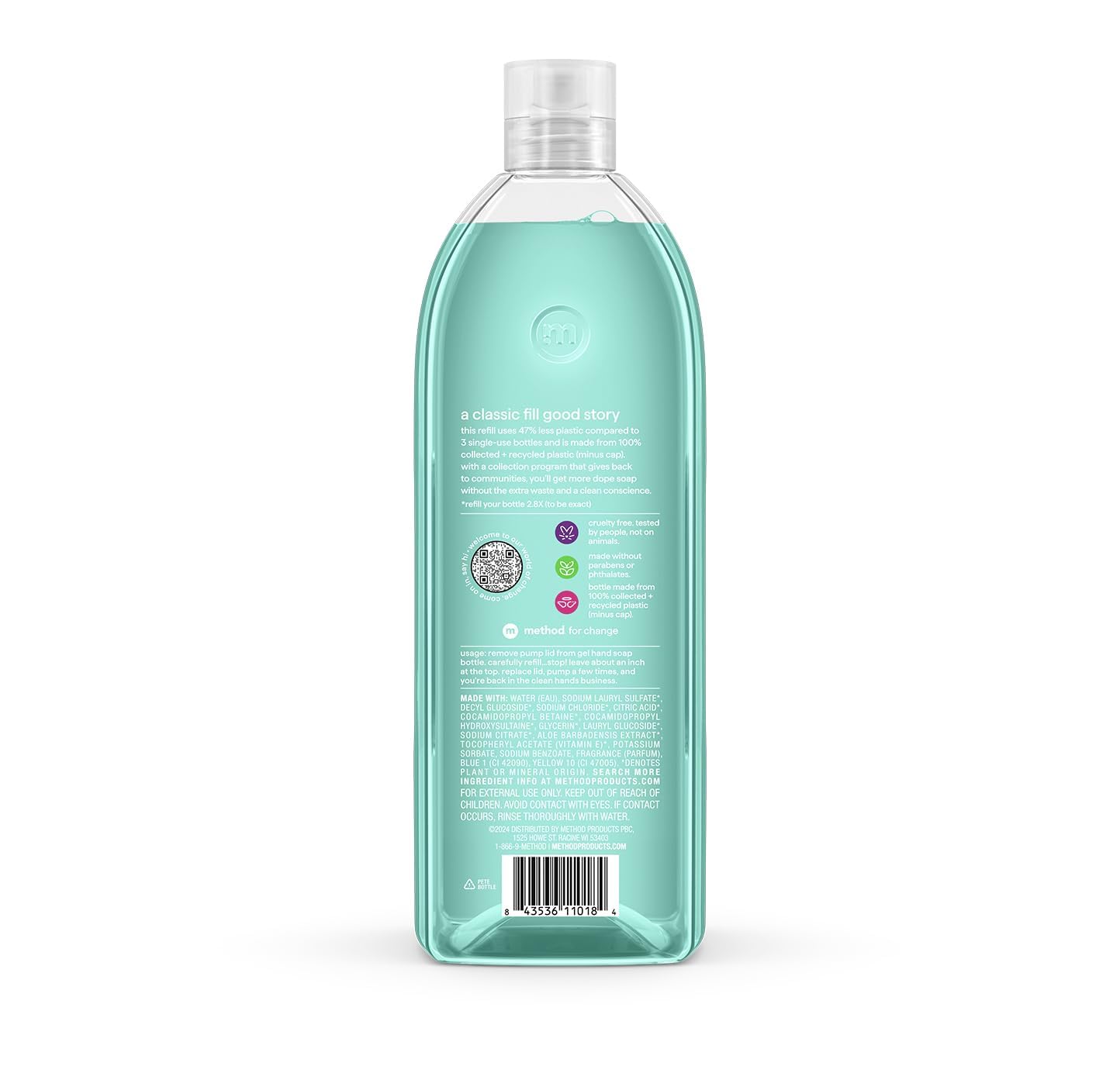 method Gel Hand Wash Refill, Waterfall, 34 fl oz, 4 pack