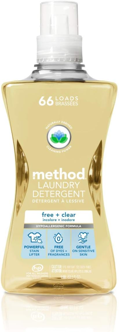 method Concentrated Laundry Detergent, Free + Clear, 53.5 fl oz, 4 Pack