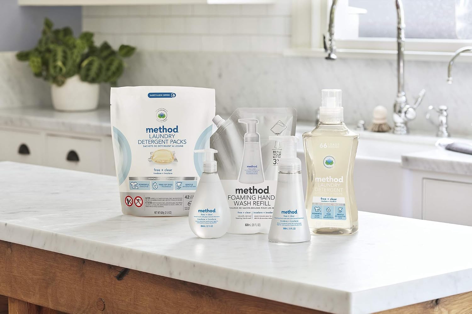 method Concentrated Laundry Detergent, Free + Clear, 53.5 fl oz, 4 Pack
