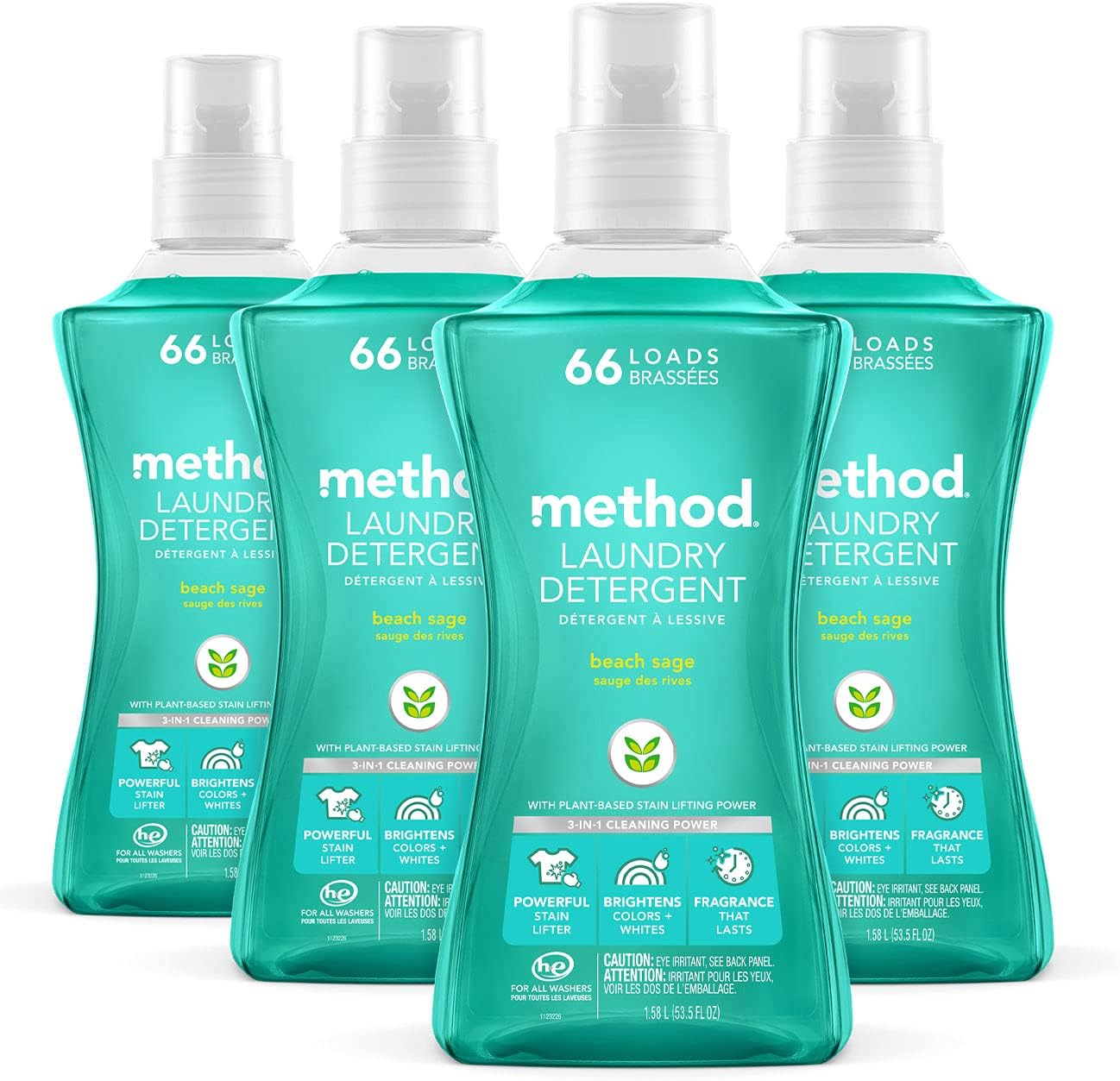 method Liquid Laundry Detergent, Beach Sage, 53.5 fl oz, 4 Pack