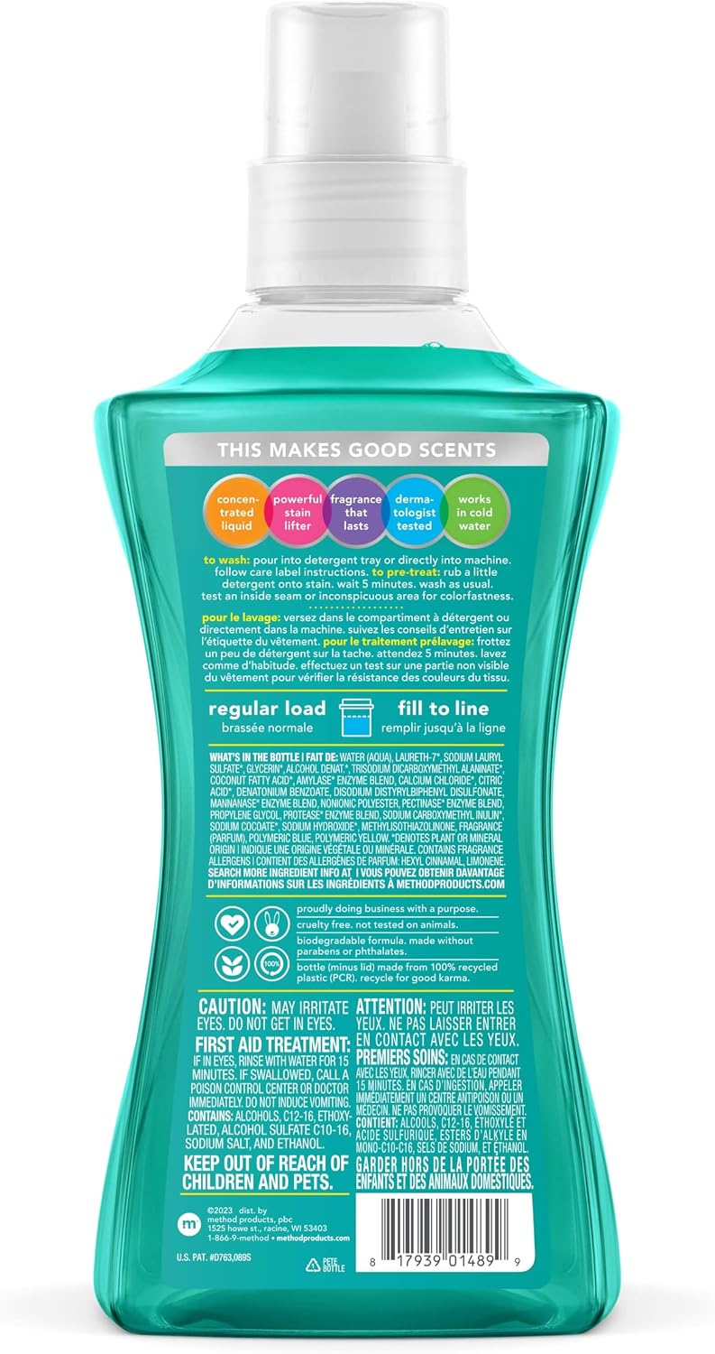 method Liquid Laundry Detergent, Beach Sage, 53.5 fl oz, 4 Pack