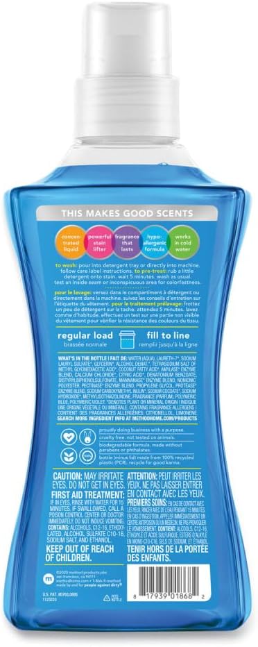 method Liquid Laundry Detergent, Fresh Air, 53.5 fl oz, 4 Pack