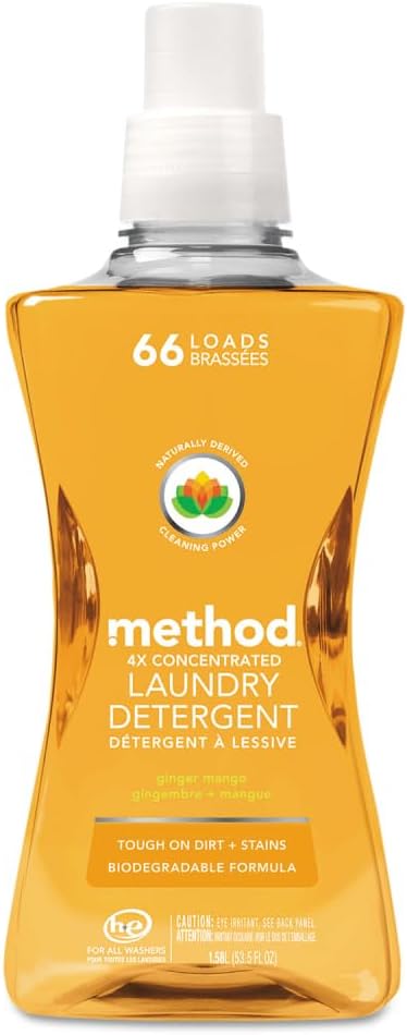 method Liquid Laundry Detergent, Ginger Mango, 53.5 fl oz, 4 Pack