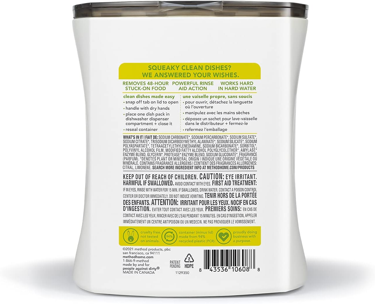 method Dishwasher Detergent Packs, Lemon Mint, 108 Tabs, 4 Pack