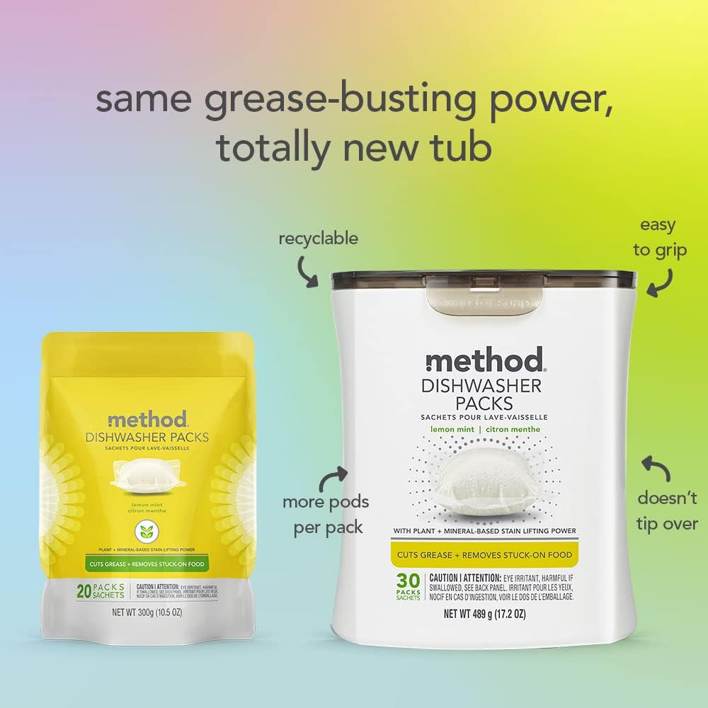method Dishwasher Detergent Packs, Lemon Mint, 108 Tabs, 4 Pack