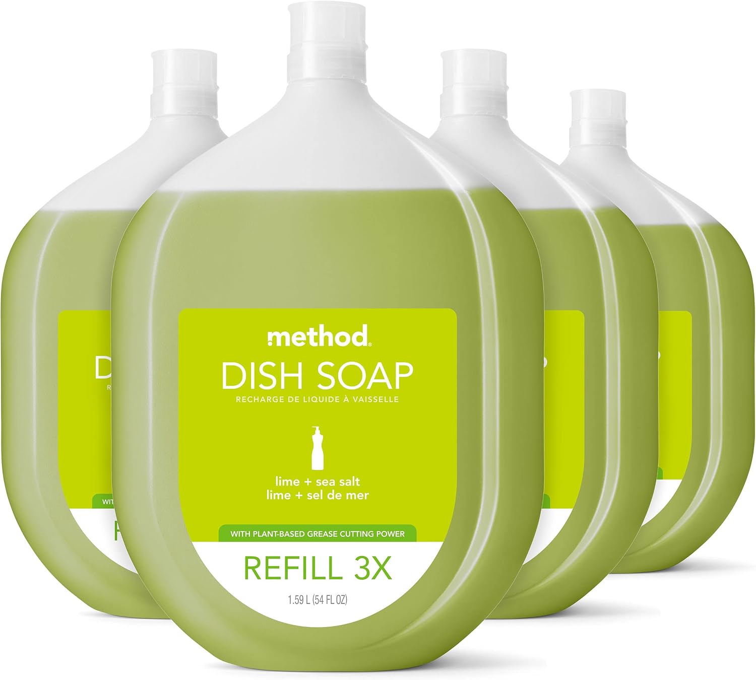 method Gel Dish Soap Refill, Lime + Sea Salt Scent, 54 fl oz, 4 Pack