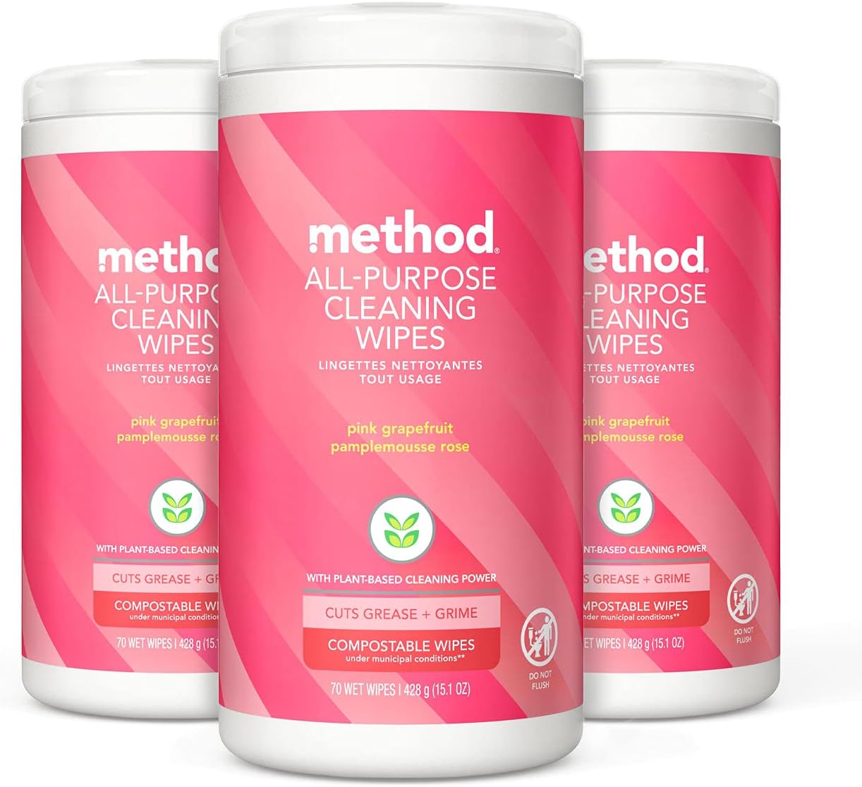 method All-Purpose Cleaning Wipes, Pink Grapefruit, 70 Count, 3 Pack