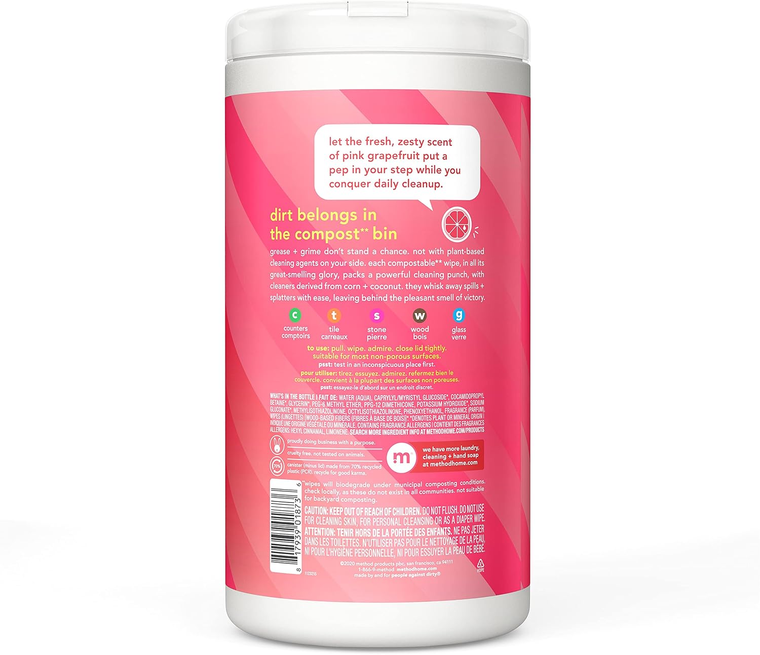 method All-Purpose Cleaning Wipes, Pink Grapefruit, 70 Count, 3 Pack