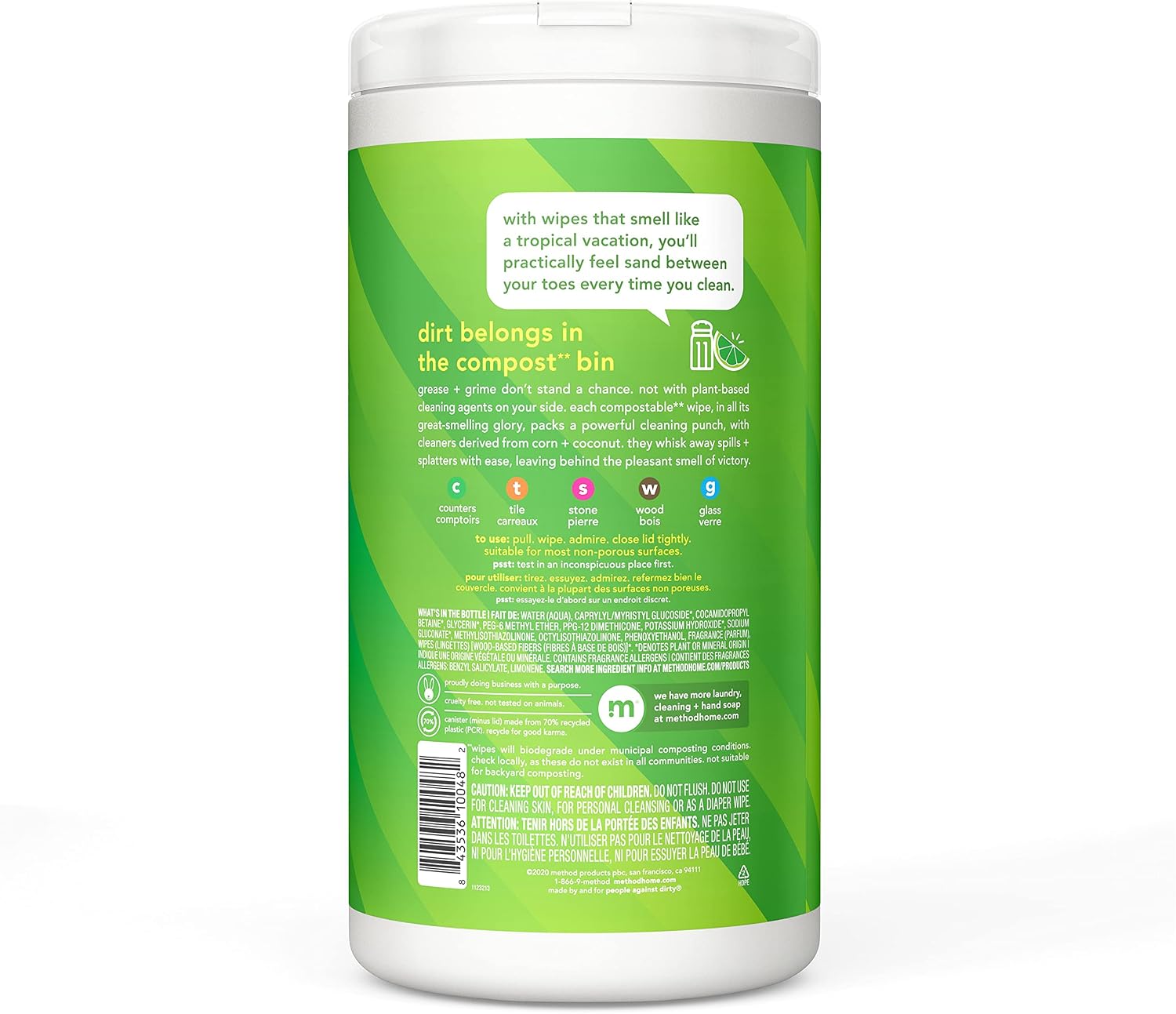 method All-Purpose Cleaning Wipes, Lime + Sea Salt, 70 Count, 6 Pack