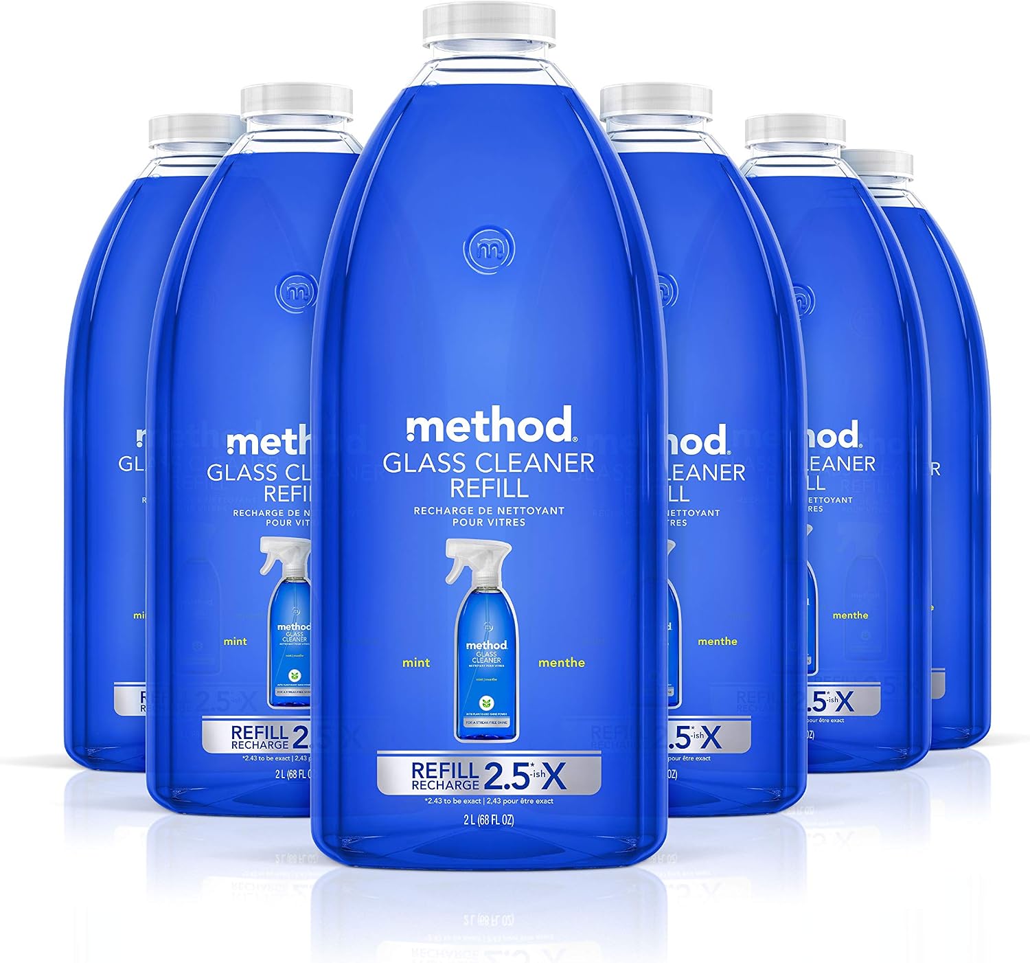 Method Glass Cleaner Refill, Mint, Ammonia Free Solution, Mirror & Window Cleaner - Great for Indoor & Outdoor Glass Surfaces, 68 Fl Oz Bottles (Pack of 6)