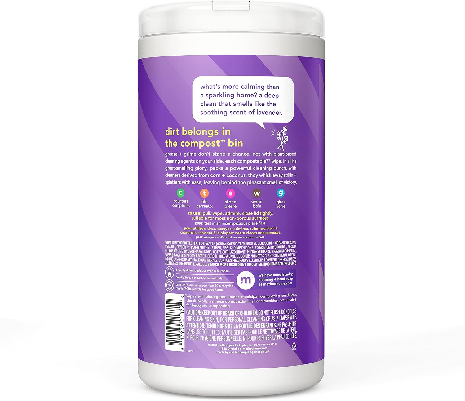 method All-Purpose Cleaning Wipes, French Lavender, 70 Count, 3 Pack