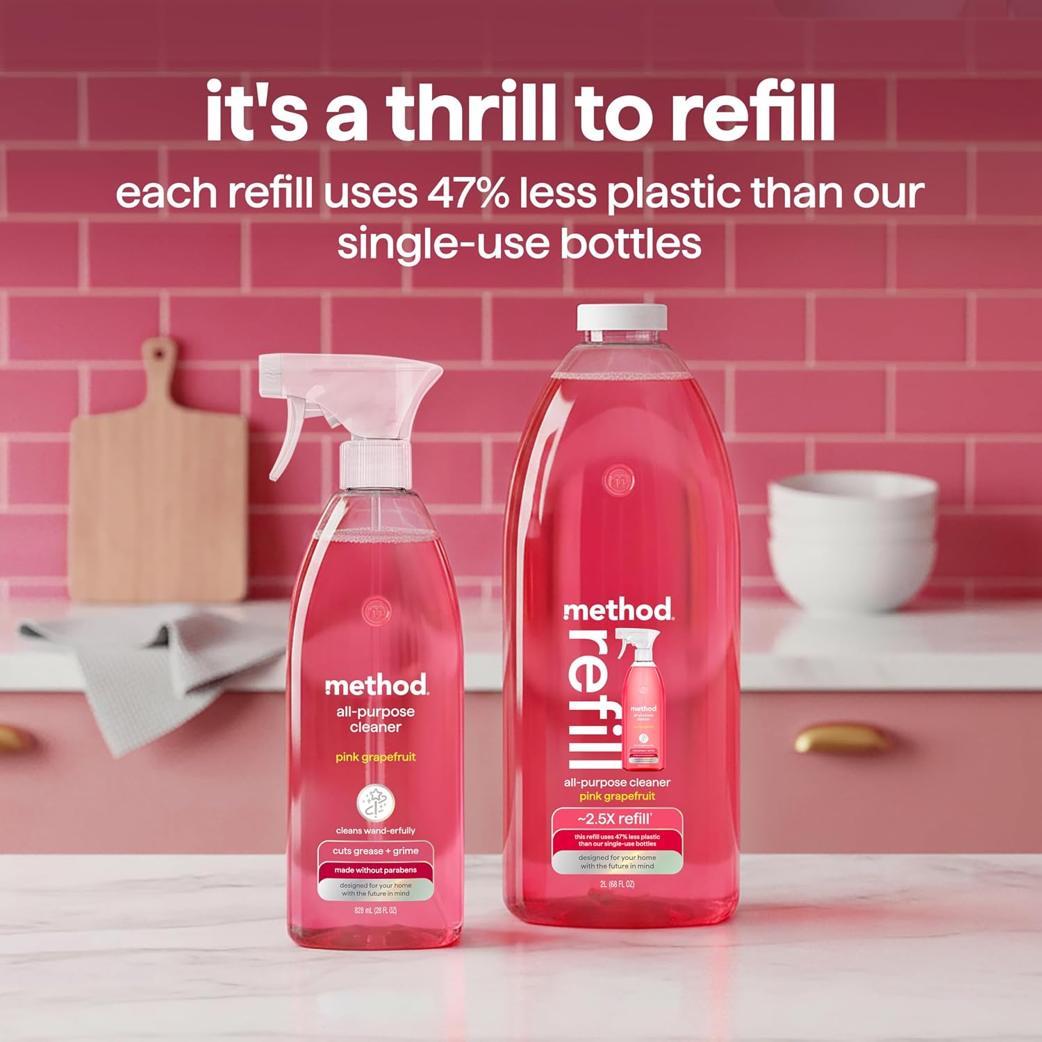 method All-Purpose Cleaner Refill, Pink Grapefruit, 68 fl oz, 6 pack