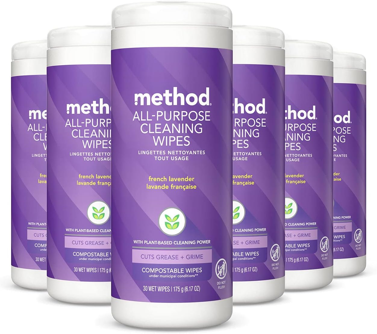 Method All-Purpose Cleaning Wipes, French Lavender, 30 Count, 6 pack, Packaging May Vary