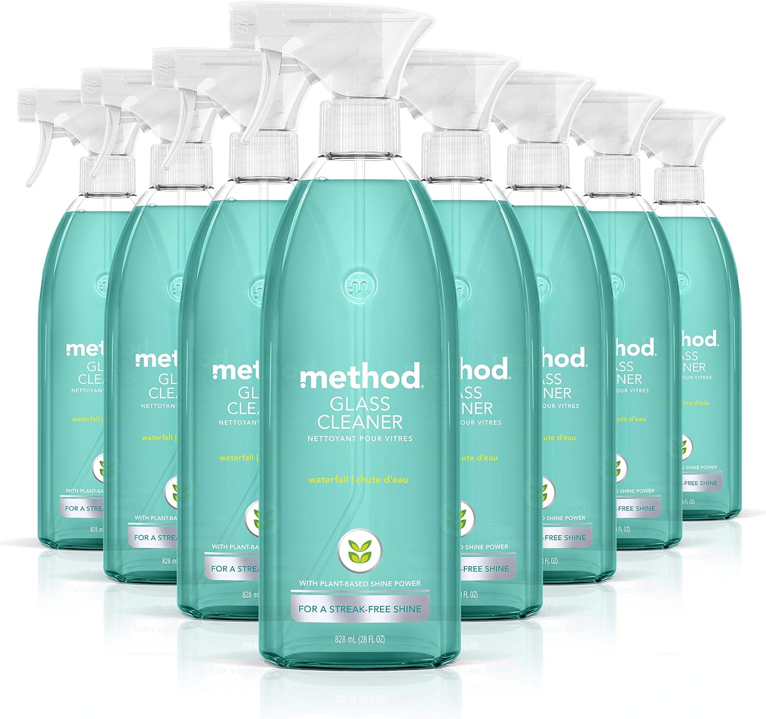 Method Glass Cleaner Spray, Waterfall, Ammonia Free Solution, Mirror & Window Cleaner - Great for Indoor & Outdoor Glass Surfaces, 28 oz Spray Bottles (Pack of 8)