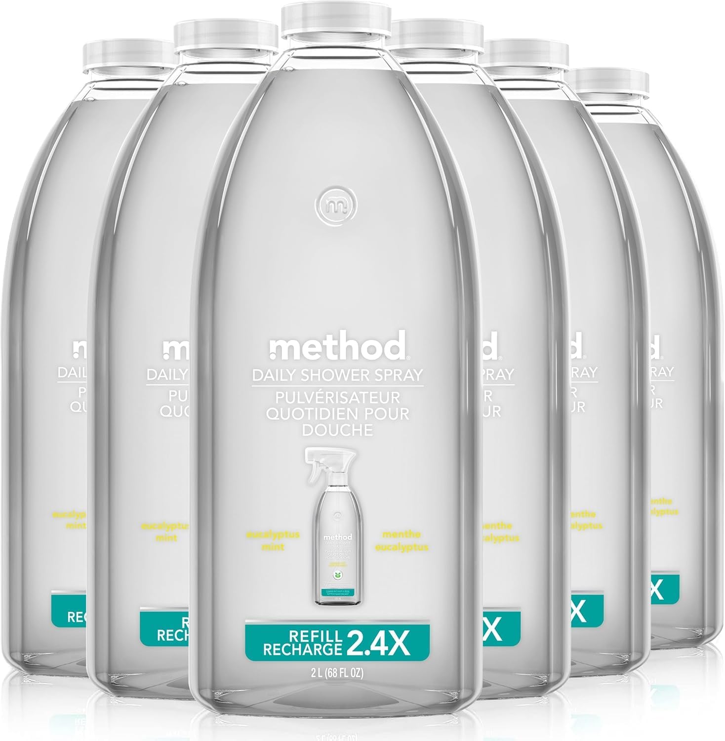 method Daily Shower Spray Cleaner Refill, Eucalyptus Mint, 68 fl oz, 6 pack
